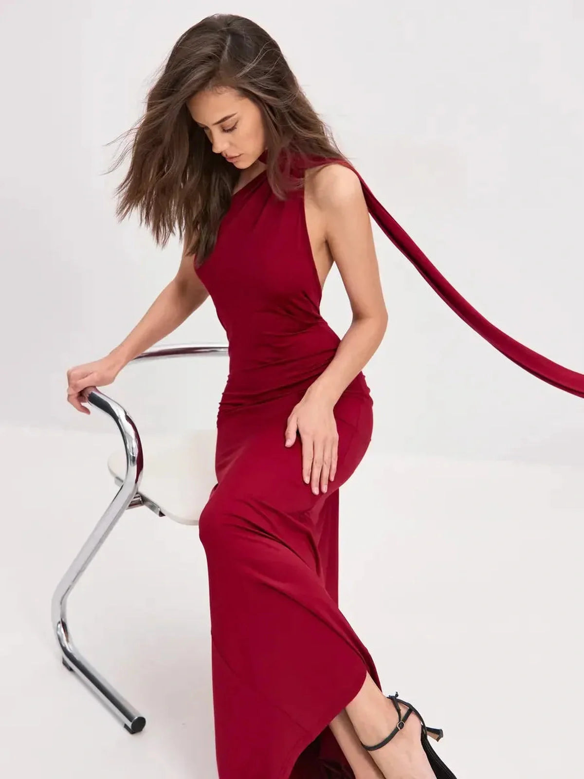 Sculpted Flame Maxi Dress