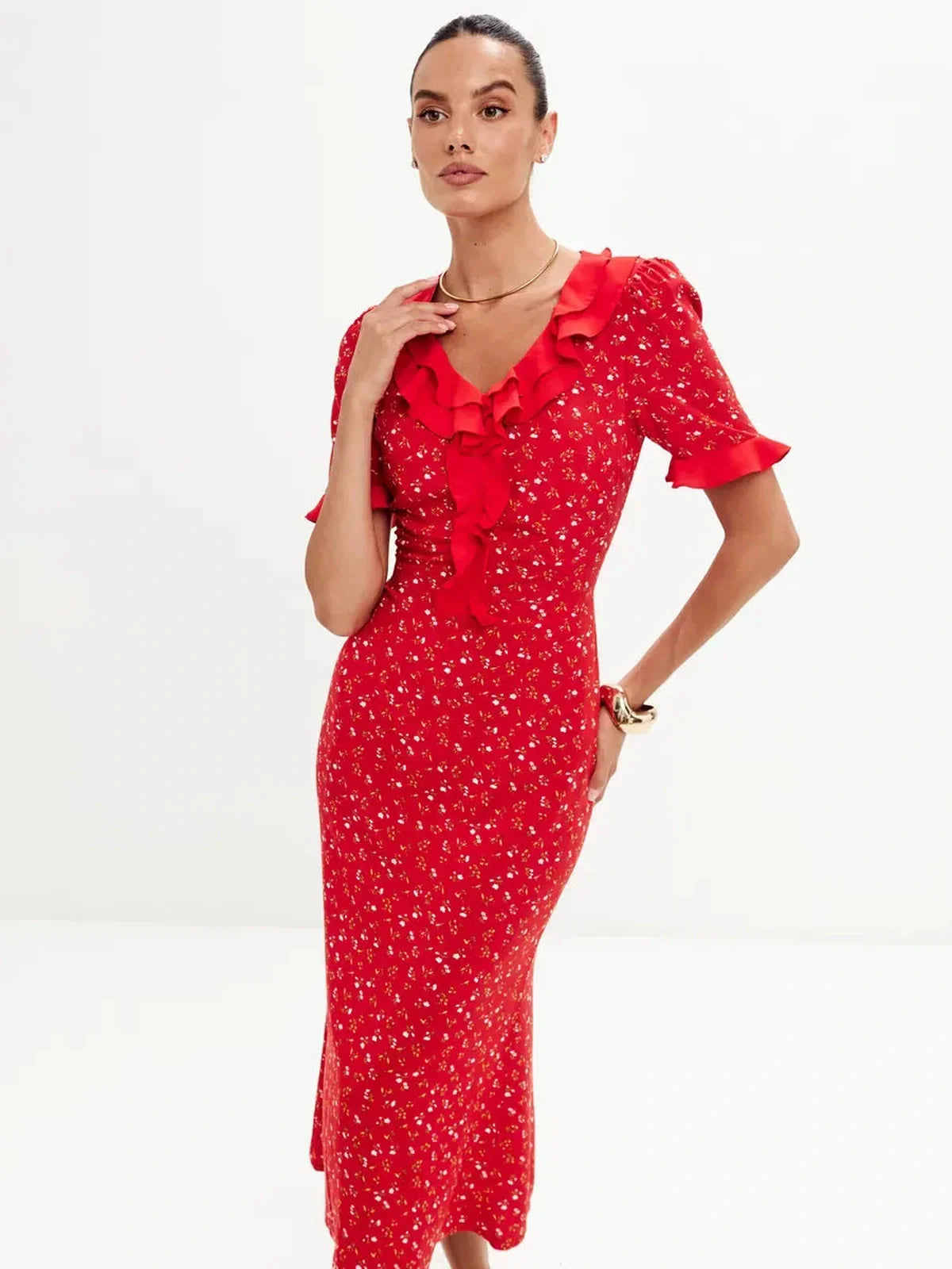 Crimson Charm Midi Dress