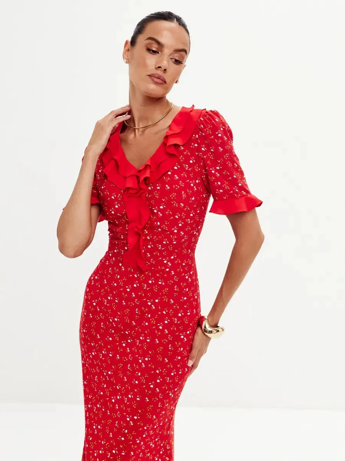 Crimson Charm Midi Dress