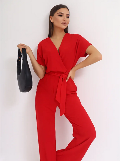 Crimson Belted Jumpsuit