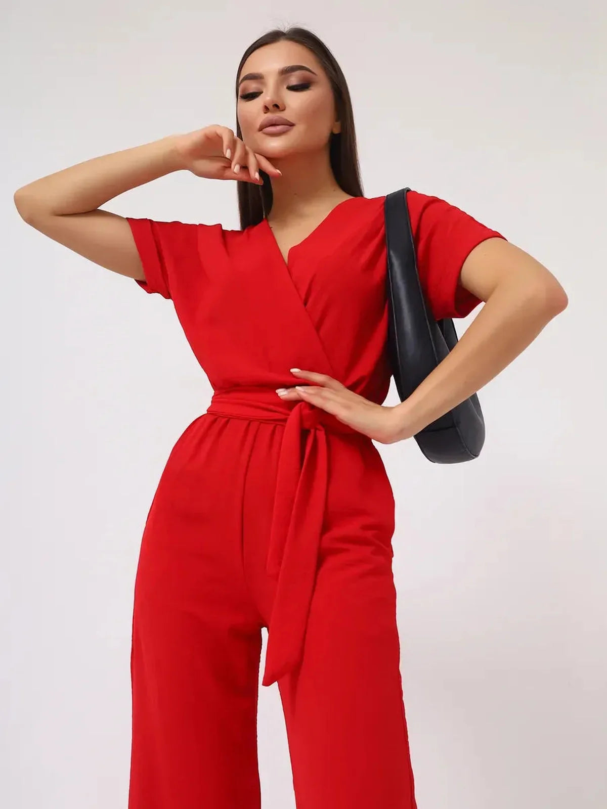 Crimson Belted Jumpsuit