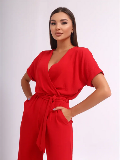 Crimson Belted Jumpsuit
