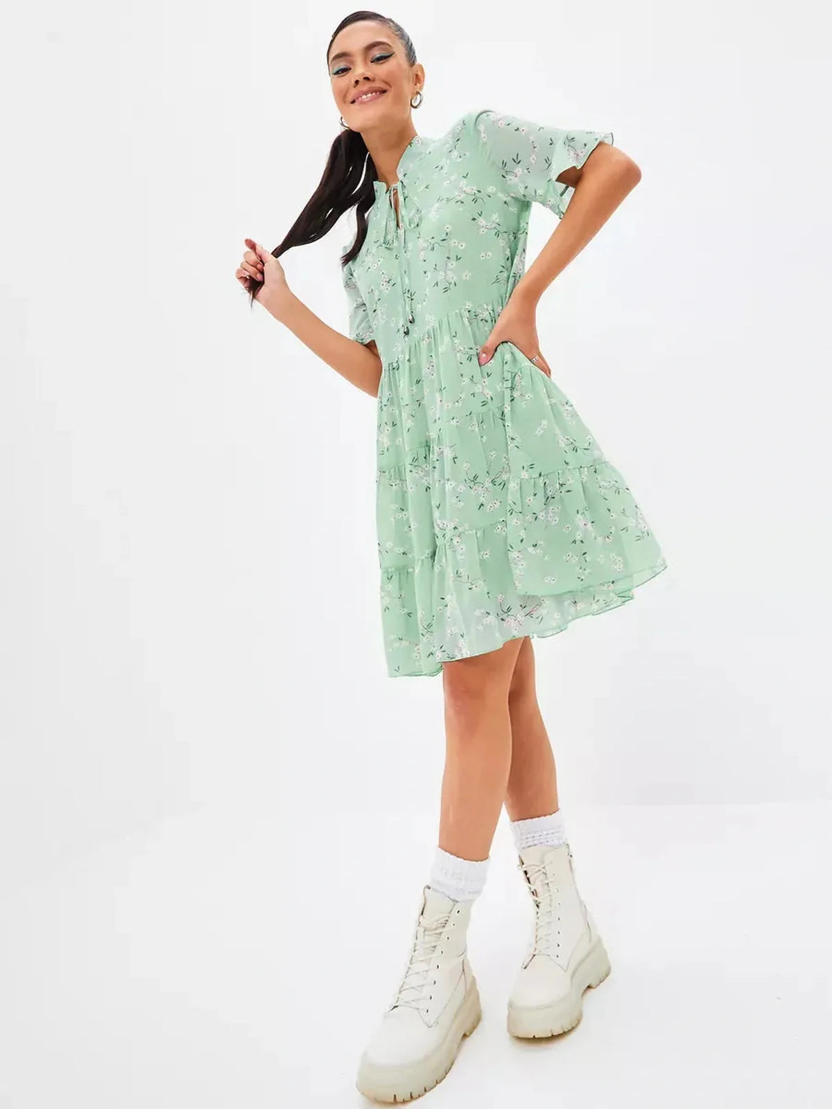 Mint Bloom Mini Dress