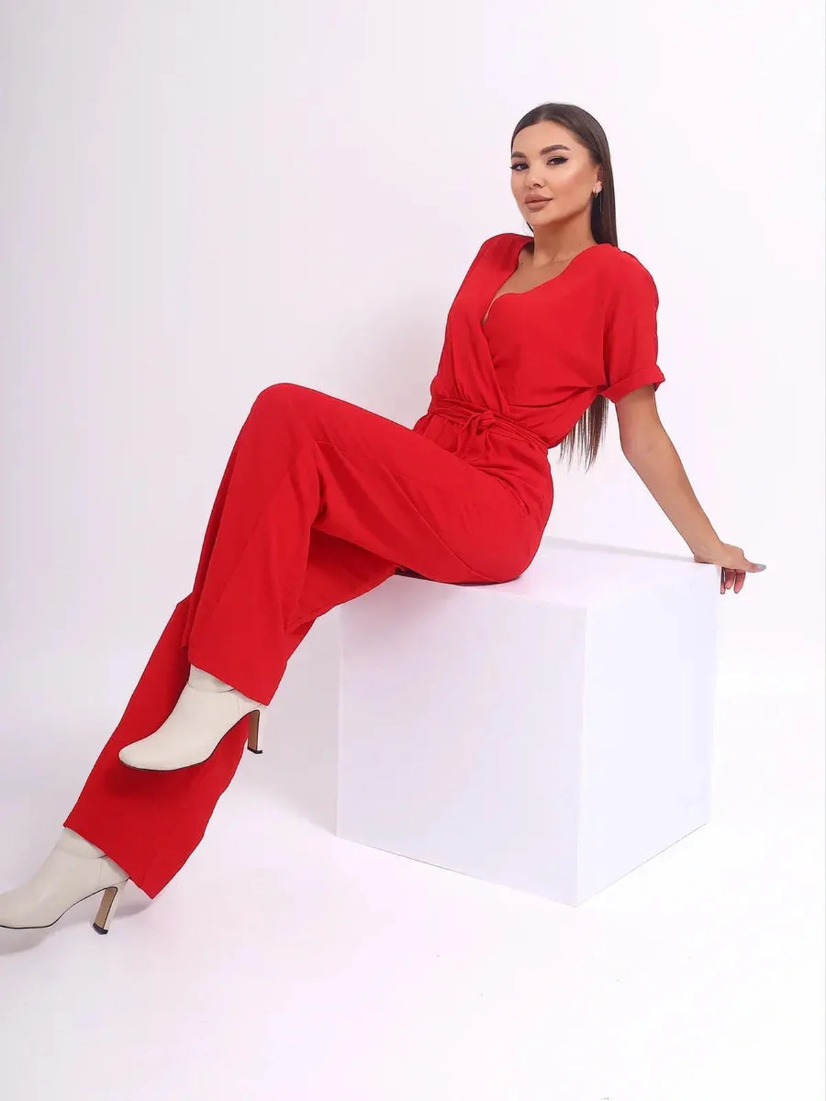 Crimson Belted Jumpsuit