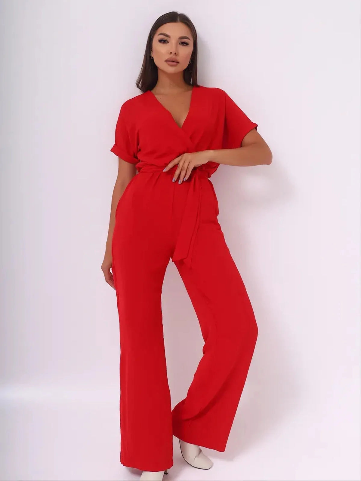 Crimson Belted Jumpsuit