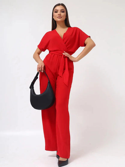 Crimson Belted Jumpsuit