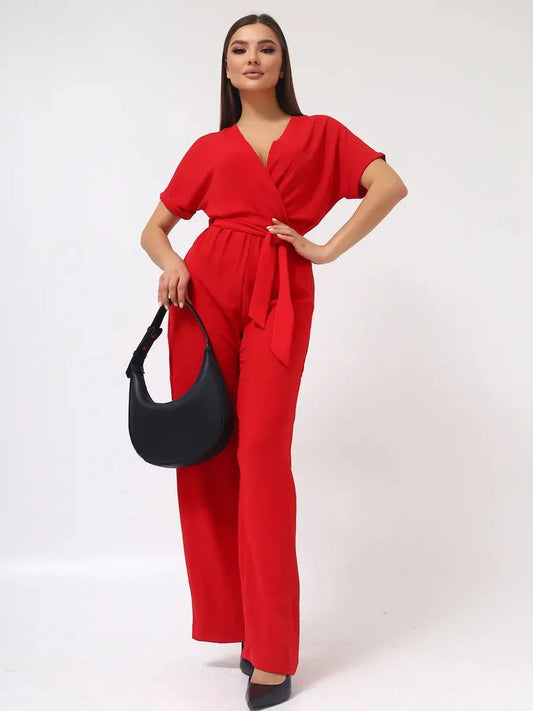 Crimson Belted Jumpsuit