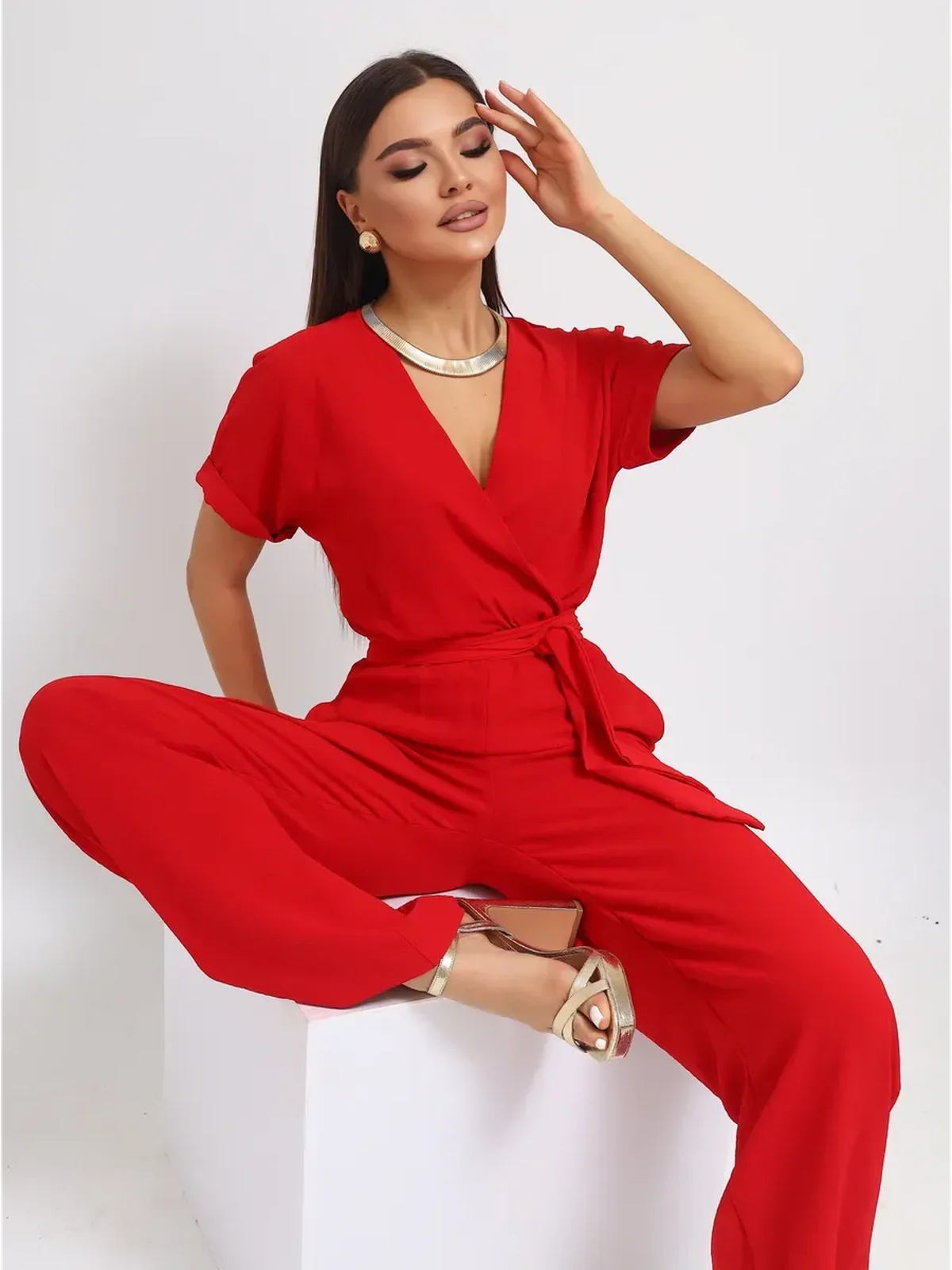 Crimson Belted Jumpsuit