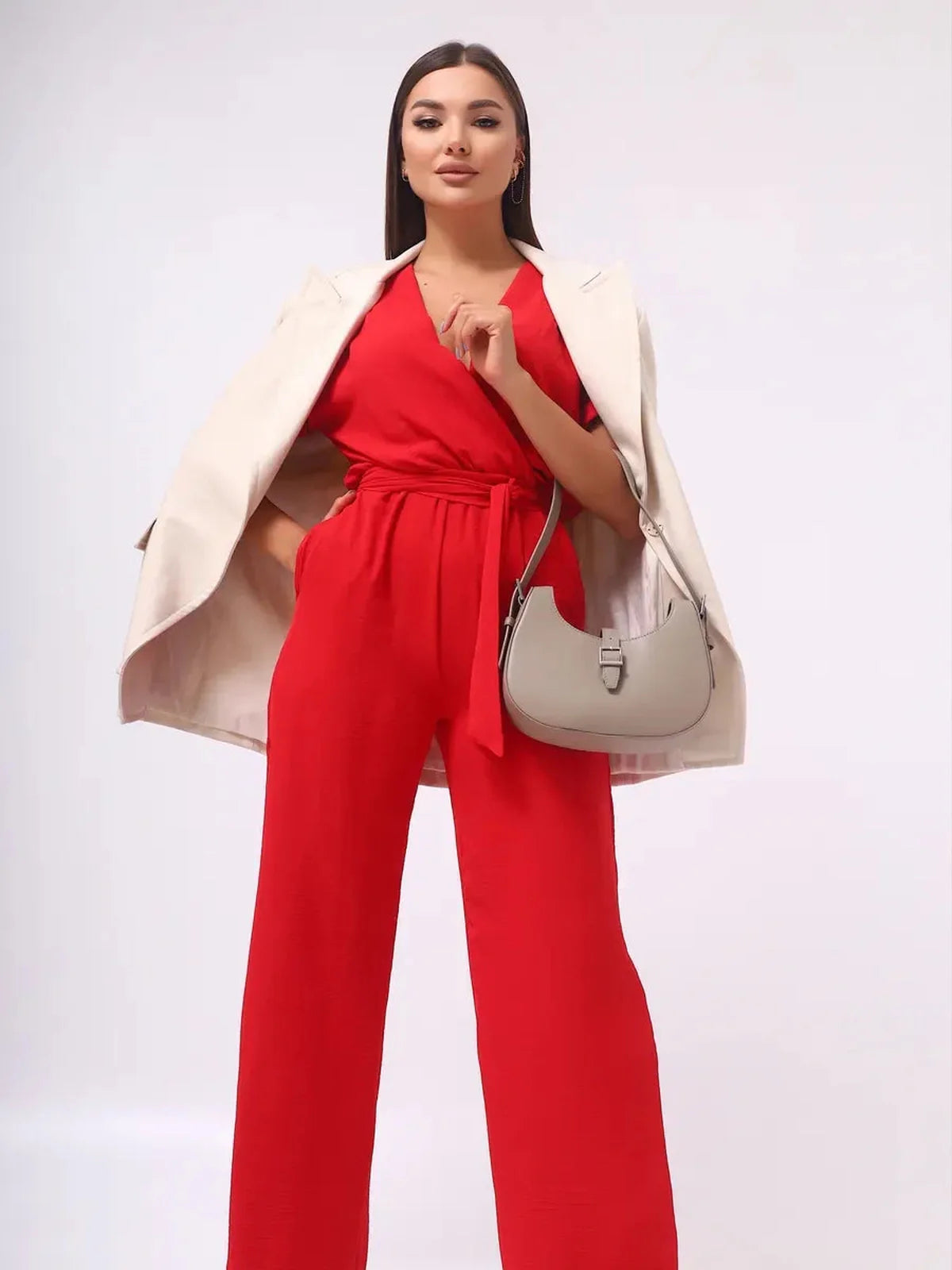Crimson Belted Jumpsuit