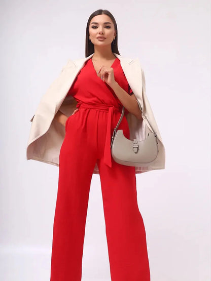 Crimson Belted Jumpsuit