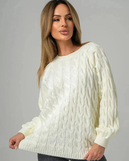 Alabaster Sweater by Slimona - Oversized Cream Cable Knit Sweater, hypoallergenic comfort and stylish elegance.
