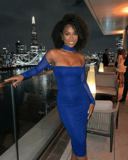 Arden Blue Dress by Slimona, a stylish blue bodycon dress showcasing modern elegance with a flattering fit.