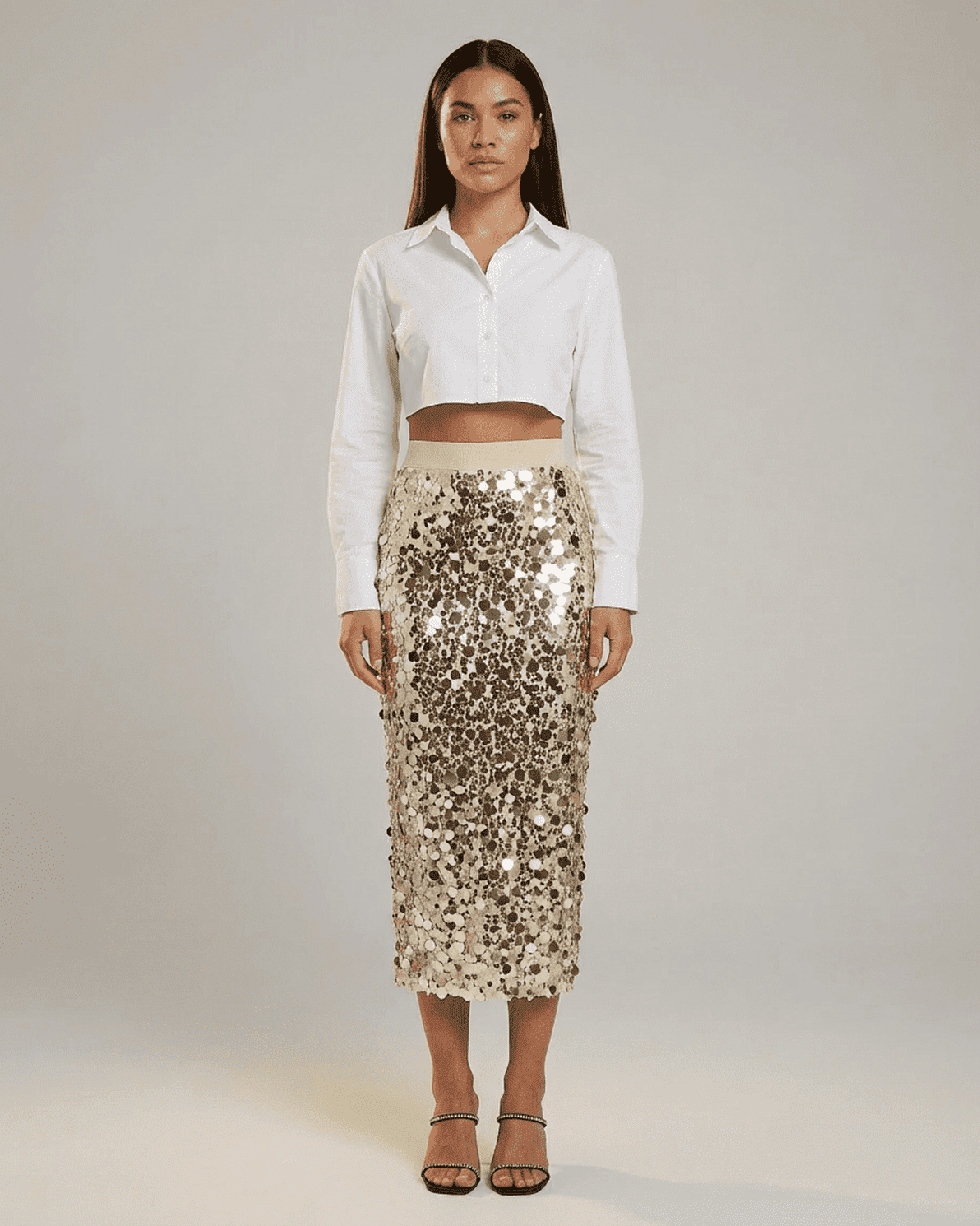 Aureline Midi Skirt by Slimona - Sequin high waist bodycon midi skirt featuring a stylish silhouette.