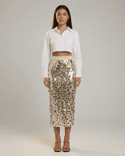 Aureline Midi Skirt by Slimona - Sequin high waist bodycon midi skirt featuring a stylish silhouette.