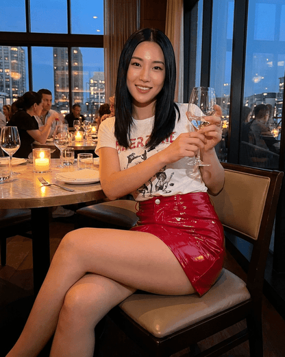 Crimson Mini Skirt by Slimona - High-Waisted PU Bodycon with Gloss Finish, perfect for stylish evenings out.