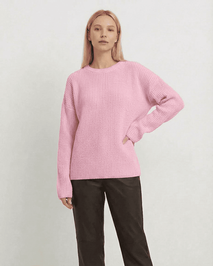 Fiora Sweater by Slimona, loose fit thick ribbed knitwear in pink, perfect for cozy fall and winter styles.