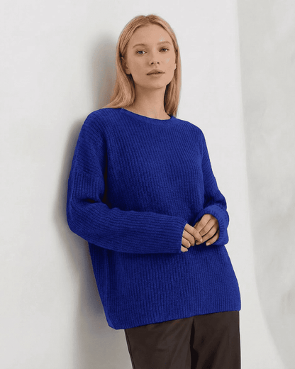 Indira Sweater by Slimona, loose fit thick ribbed knitwear in vibrant blue, perfect for stylish comfort during cooler months.