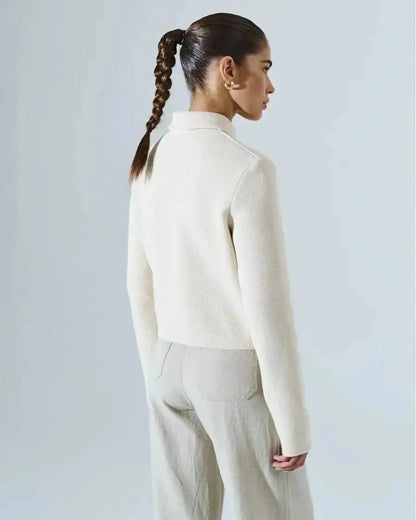 Lazio Cropped Jacket by Slimona, elegant cream jacket viewed from the back, showcasing its chic design and tailored silhouette.