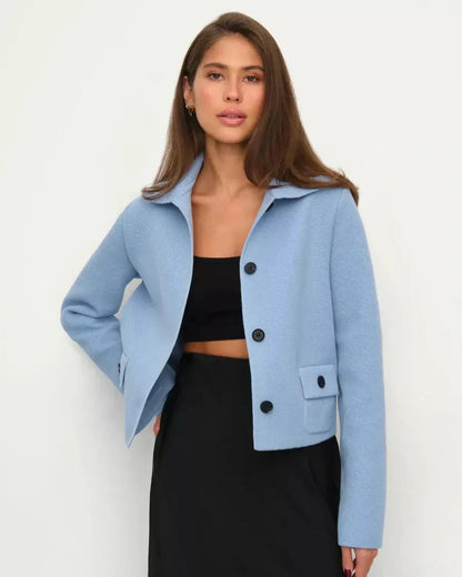 Lazio Jacket by Slimona - Cropped light blue women's jacket with button closure and structured silhouette.