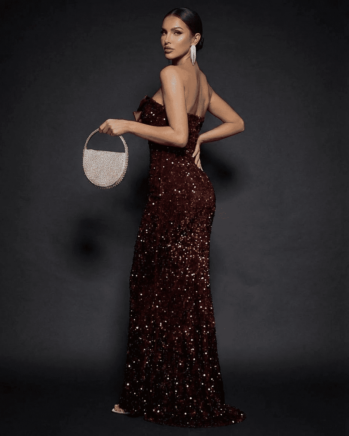 Marquise Maxi Dress by Slimona, featuring a strapless design and shimmering sequins, perfect for glamorous evening events.