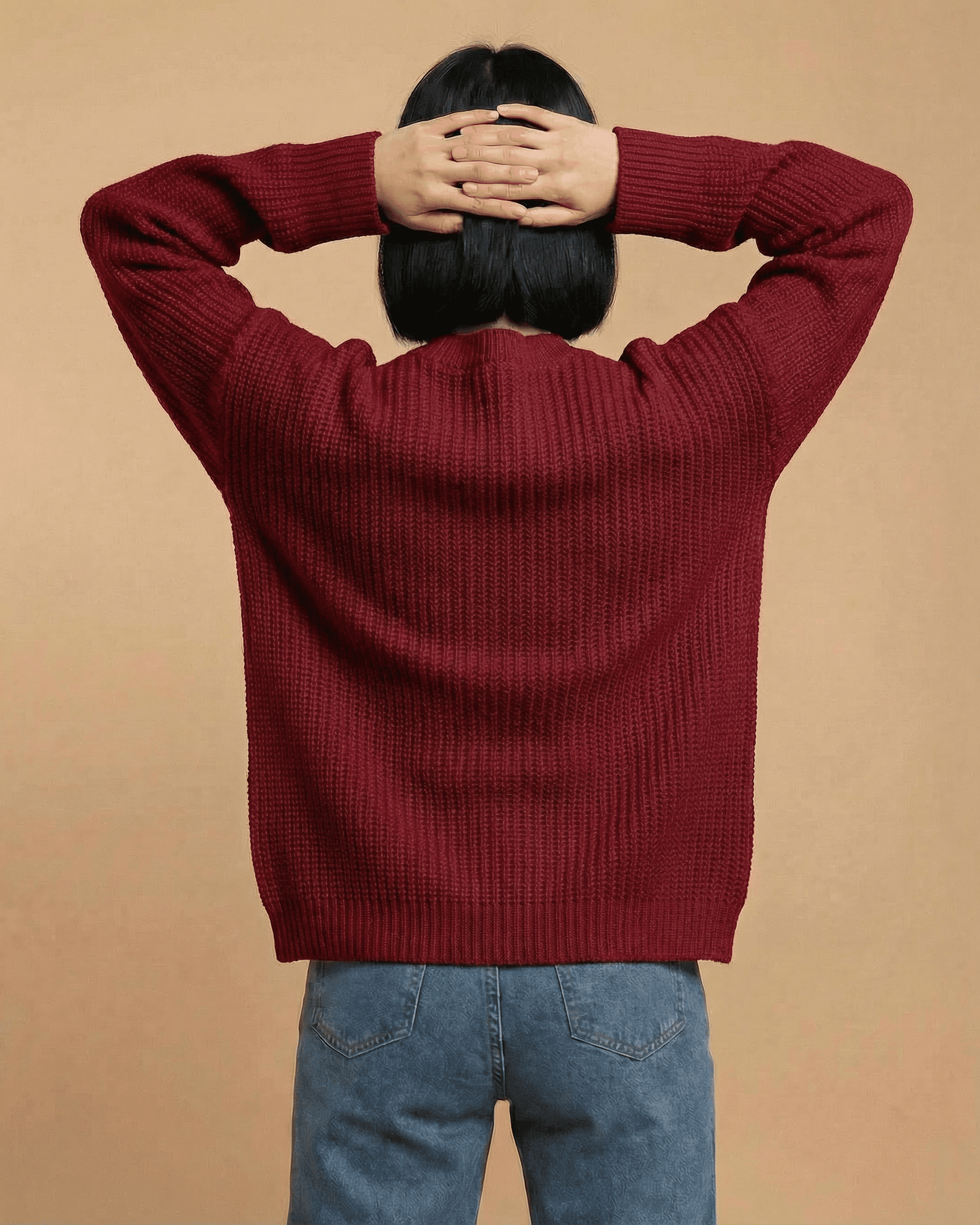 Merano Cardigan from Slimona, women's loose fit v-neck knit sweater in deep red, ideal for effortless layering.