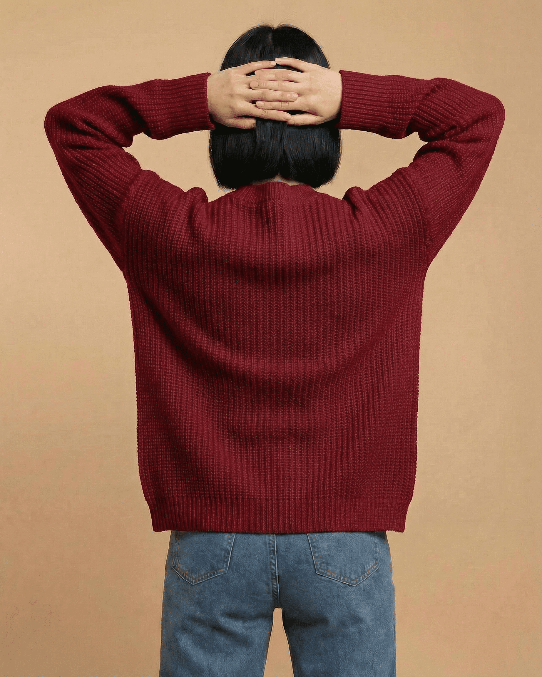 Merano Cardigan from Slimona, women's loose fit v-neck knit sweater in deep red, ideal for effortless layering.