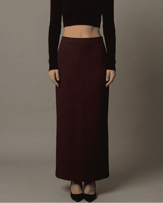 Merlot Maxi Skirt by Slimona - High-waisted straight silhouette with elegant slit.