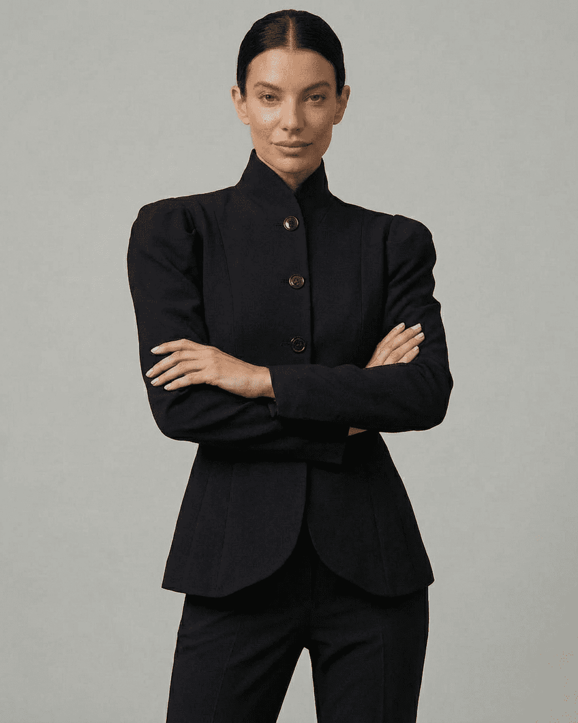 Noiré Blazer by Slimona with stand collar and puff sleeves, perfect for formal occasions and sophisticated workwear.