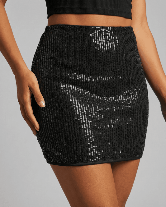 Noiré Mini Skirt by Slimona – Sequin high waist bodycon mini skirt showcasing a sculpting fit and refined shine.