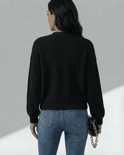 Orion Cardigan by Slimona, showcasing the back view of a modern long sleeve black knitwear design.