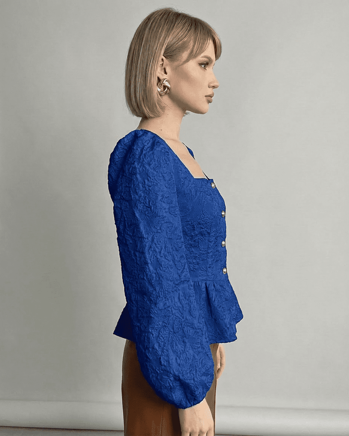 Sapphire Corset Top by Slimona, featuring a jacquard texture and structured square neckline in a deep blue tone.