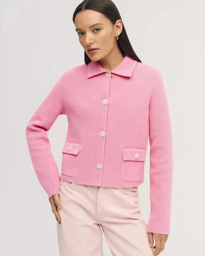 Serena Jacket by Slimona - Cropped pink women's jacket featuring button closure and pockets.