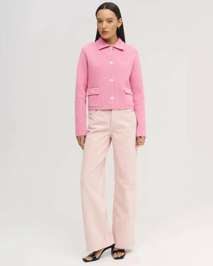 Serena Jacket by Slimona - Cropped pink women's jacket with button closure, stylish and lightweight for modern wardrobes.