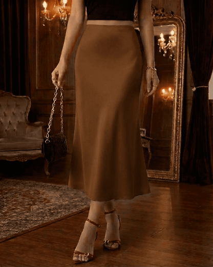 Siena Midi Skirt by Slimona - Fluid satin drape and high-waisted silhouette for elegant versatility.