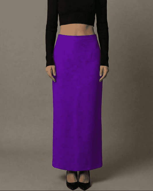 Violet Maxi Skirt by Slimona, high-waisted style showcasing smooth purple silhouette with elegant design.