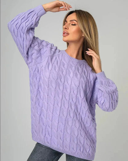 Lyra Sweater by Slimona in oversized lavender knit with modern cable design, perfect for stylish comfort.