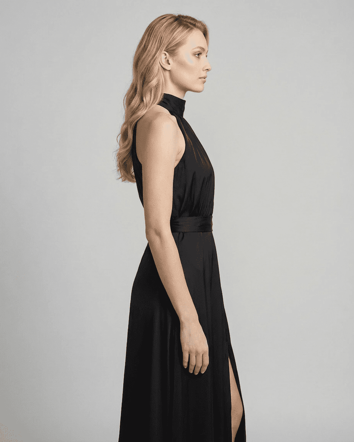 Noctis Maxi Dress by Slimona - Elegant sleeveless turtleneck design with high waist and side slit in timeless black.