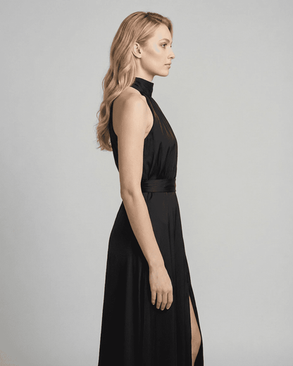 Noctis Maxi Dress by Slimona - Elegant sleeveless turtleneck design with high waist and side slit in timeless black.