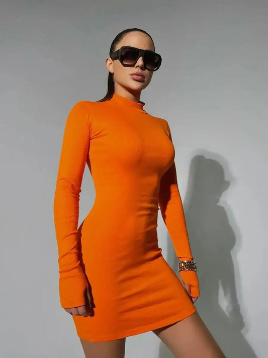 Orange mini dress with long sleeves, perfect for party dresses, formal events, and summer occasions.