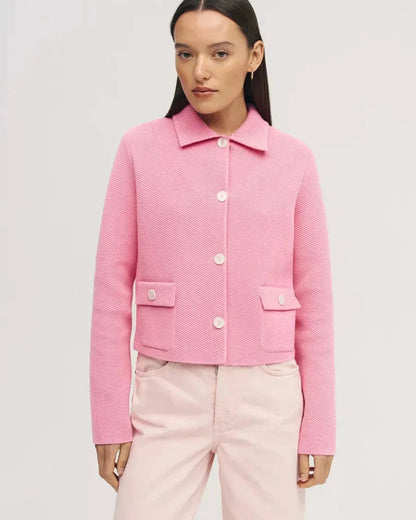 Serena Jacket by Slimona, cropped pink women's jacket with button closure, perfect for layering.