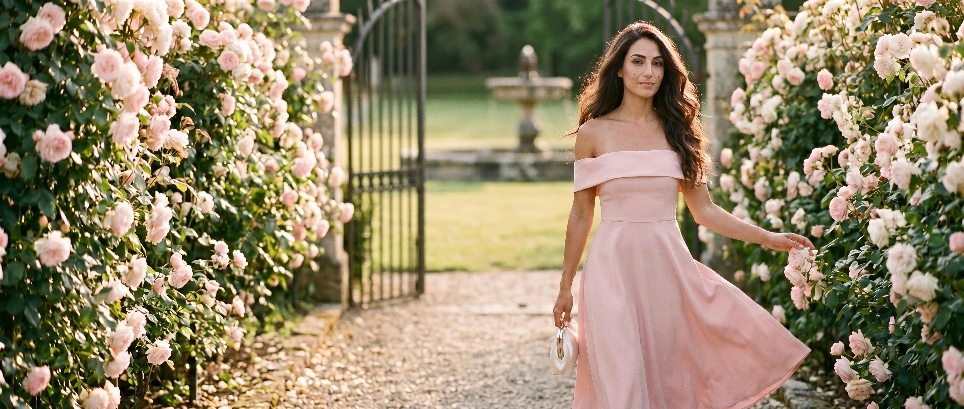 Slimona hero — Wedding-guest in Parisian rose garden (21:9)